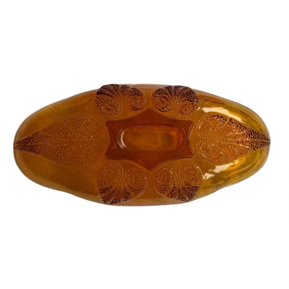 Vintage Anchor Hocking Renaissance Gold Amber Pressed Leaf Relish Dish! 10x5x3
